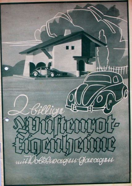 Volkswagen KdF-Wagen Wuestenrot 1939 "Zwei billige Eigenheime mit VW Garagen" Carbrochure (6542)